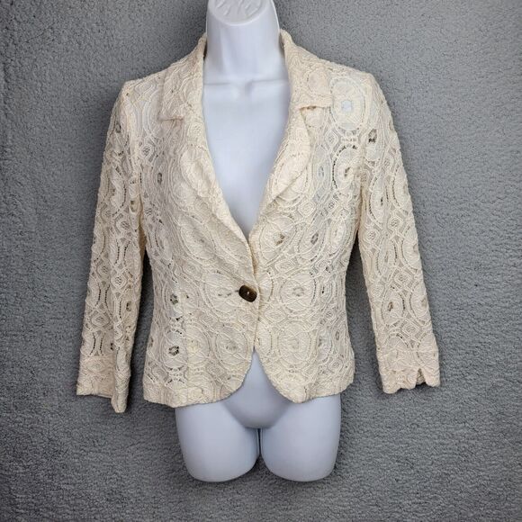 For Cynthia Blazer Jacket Small Cream Lace Gold Button Coquette - Picture 11 of 13